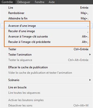 Options de navigation dans les images-clés à l’aide de raccourcis clavier