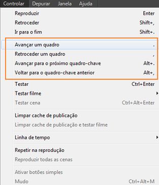 Opções de navegação no quadro-chave com atalhos de teclado