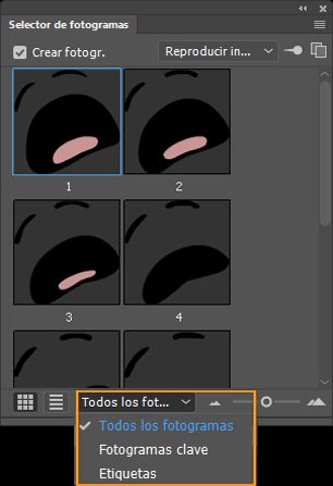 Opciones de filtro para fotogramas