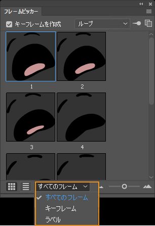 フレームのフィルタリングオプション