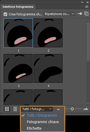 Opzioni per filtrare i fotogrammi