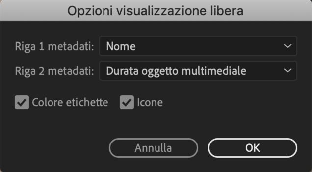 Specificazione dei metadati da visualizzare