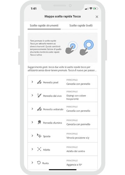 Scelte rapide touch di Fresco per iPhone