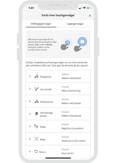 Kortkommandon för Fresco i iPhone