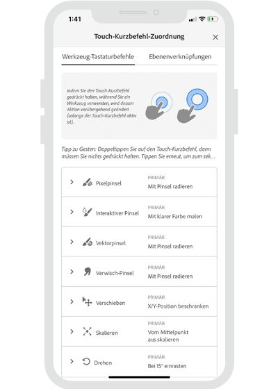 Fresco auf dem iPhone – Touch-Kurzbefehle
