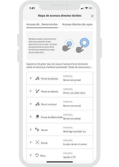 Accesos directos táctiles en Fresco para iPhone