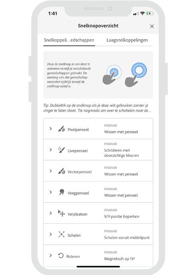 Fresco op iPhone - snelknoppen