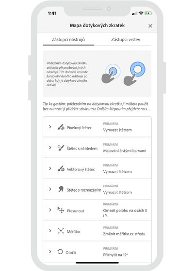 Fresco pro iPhone – dotykové zkratky