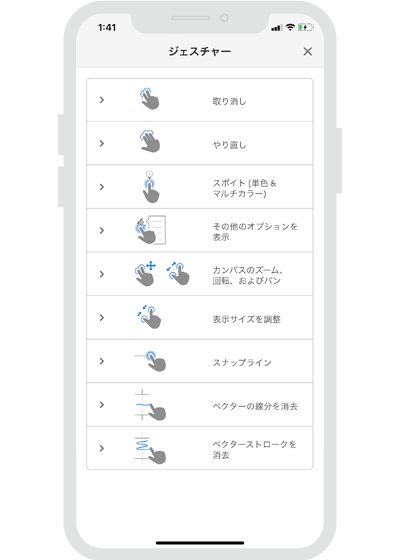 Fresco iPhone 版のジェスチャー