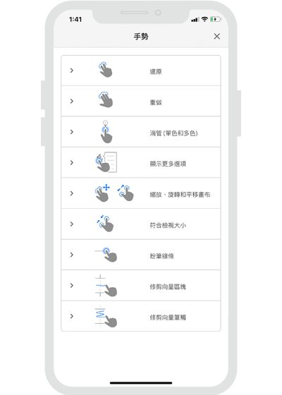 iPhone 版 Fresco 手勢