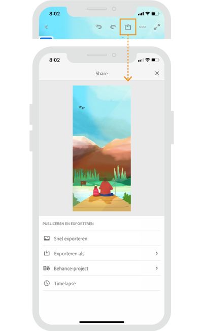 Fresco op de iPhone delen, publiceren en exporteren
