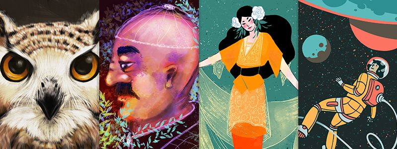 Ingewikkelde illustraties, gemaakt met Adobe Fresco