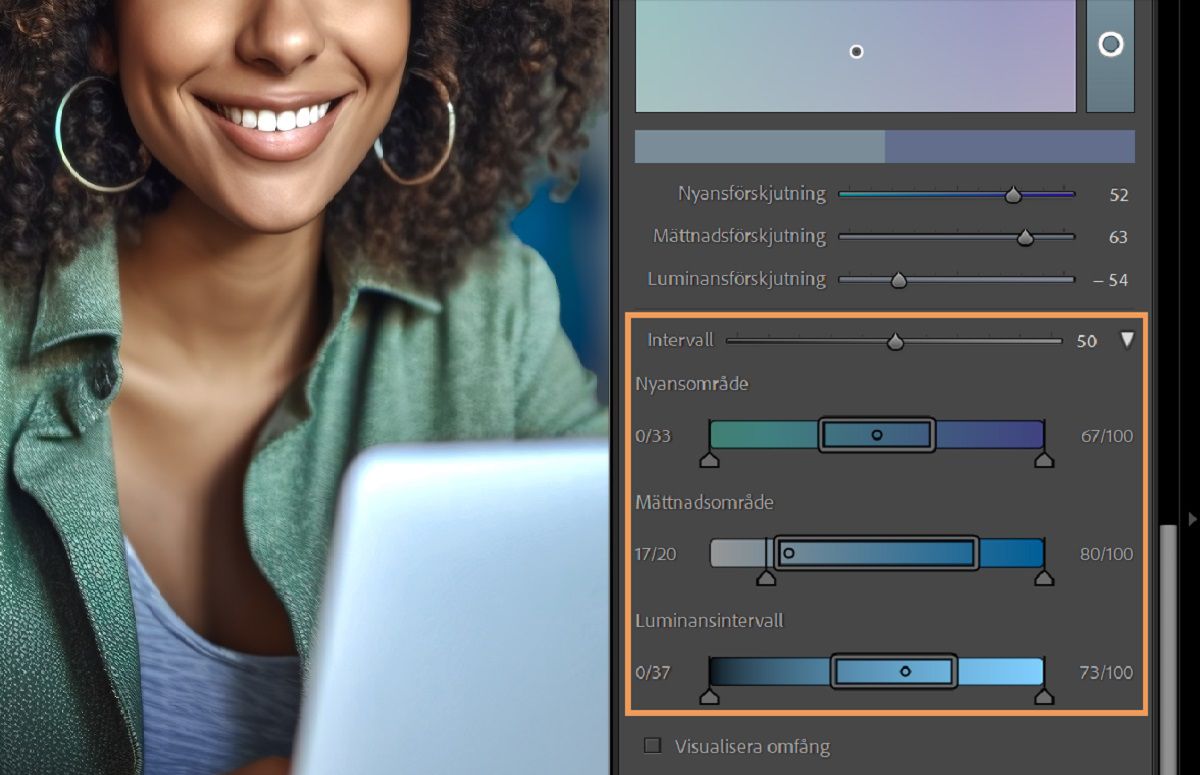 Skärmbild med punktfärgsintervall