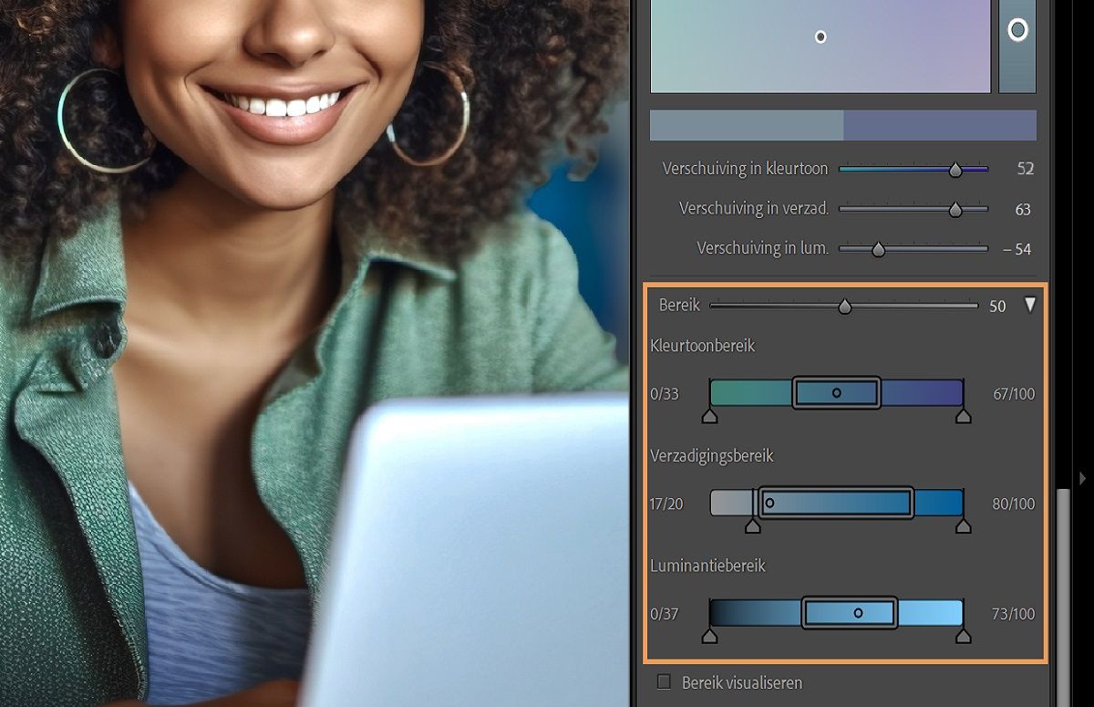 Screenshot van puntkleurbereik