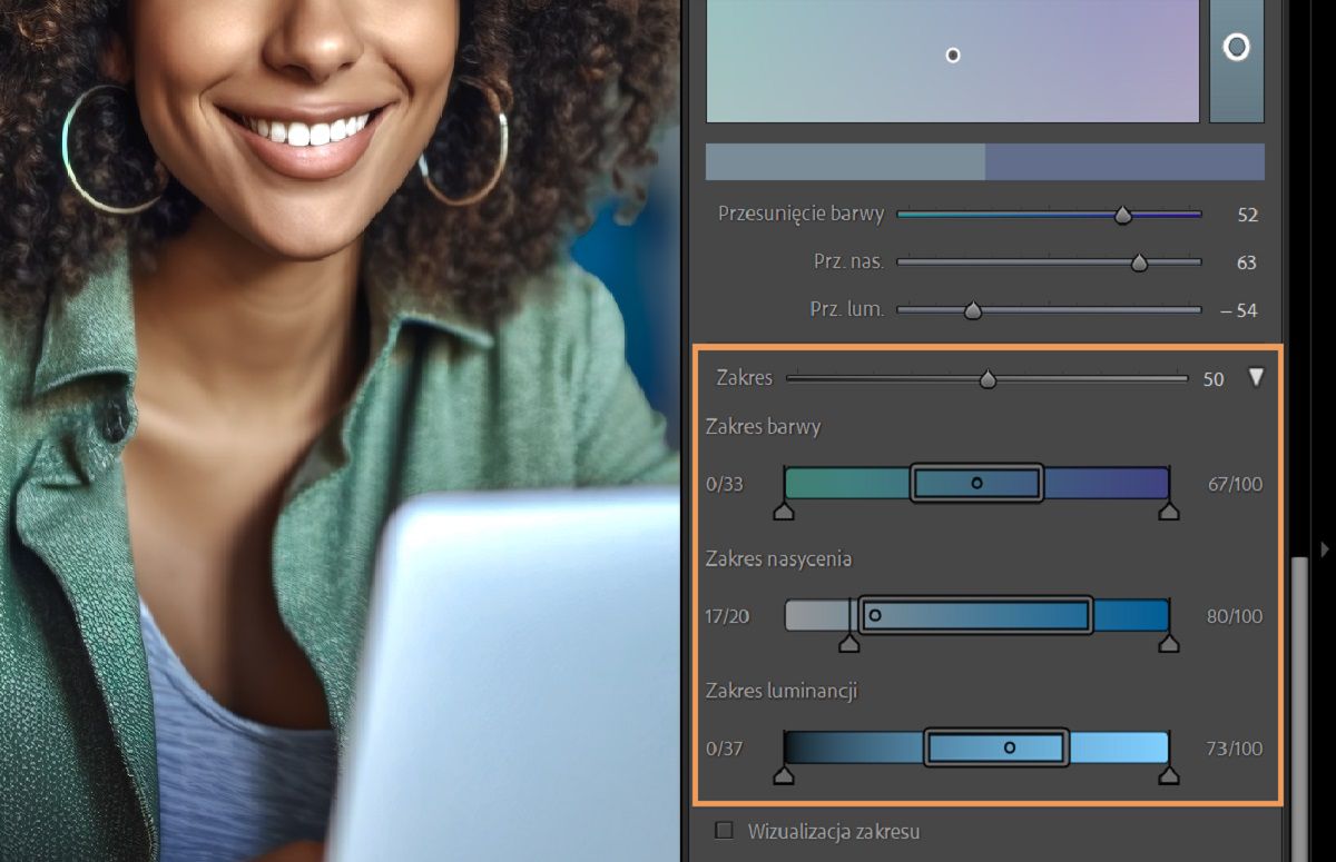 Zrzut ekranu zakresu punktu koloru