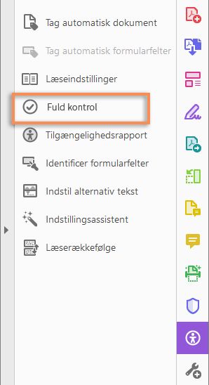 Fuld kontrol i værktøjet Tilgængelighed