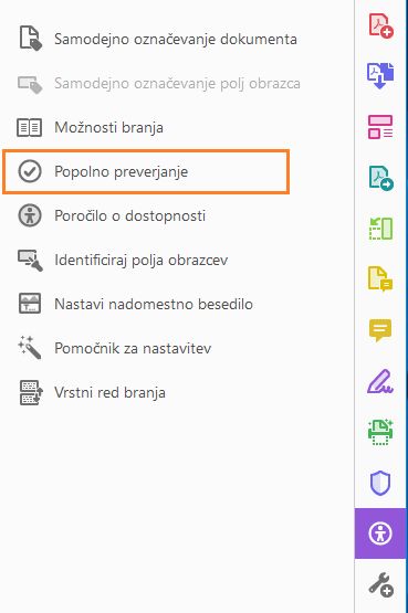 Popolno preverjanje v orodju za dostopnost