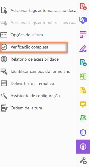 Verificação completa na ferramenta Acessibilidade