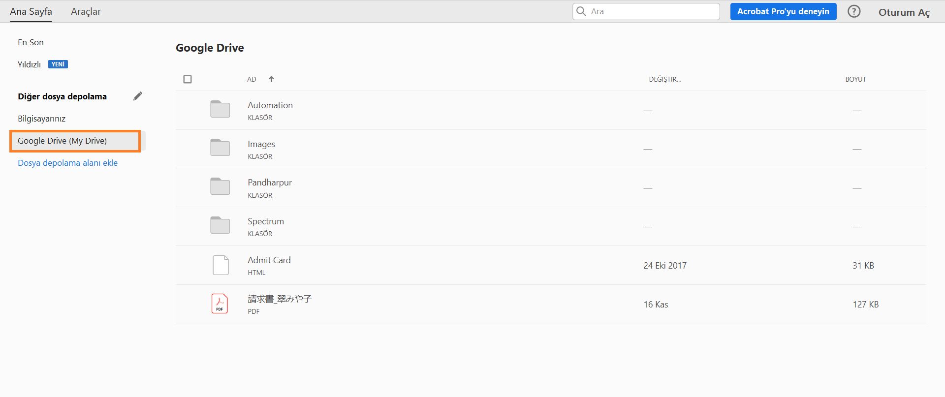 Ana Sayfa Görünümünde Google Drive dosyalarınız