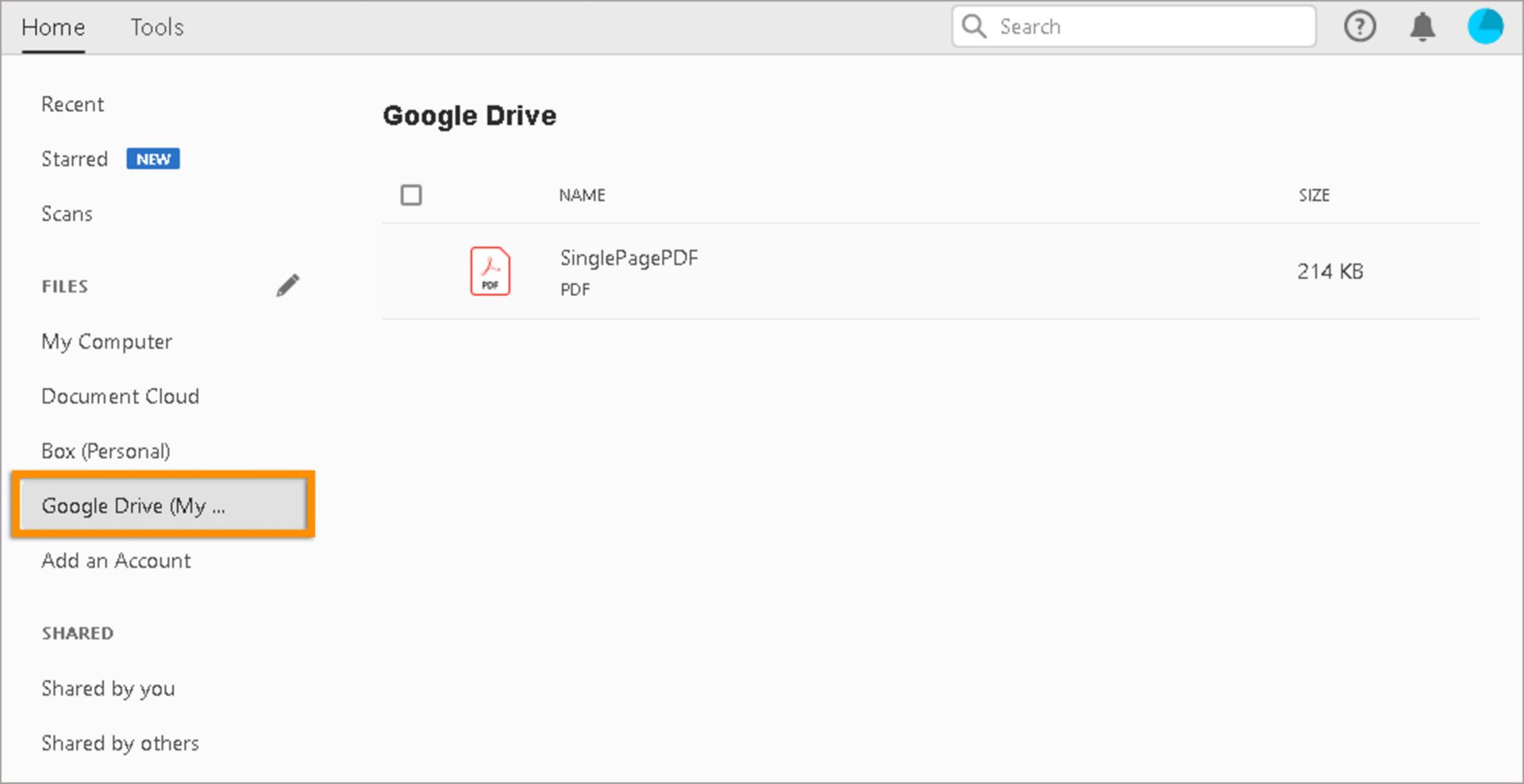 ملفات Google Drive في طريقة العرض Home