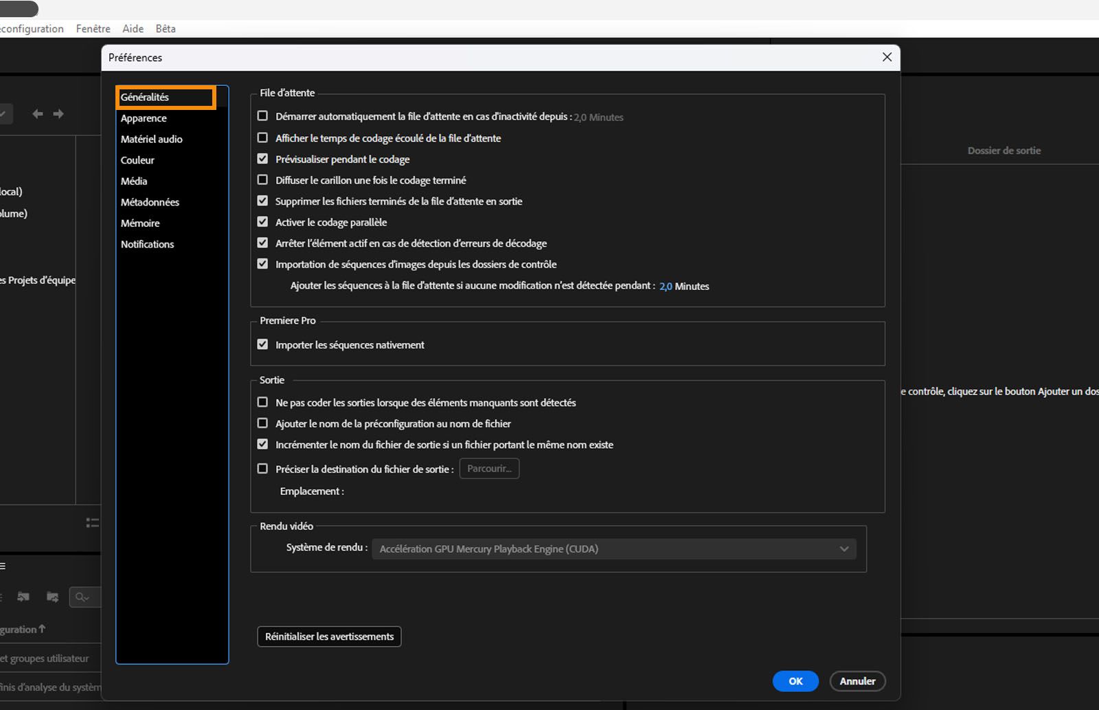 La fenêtre Préférences s’ouvre et l’onglet Général est sélectionné, affichant diverses options sous l’onglet Général.