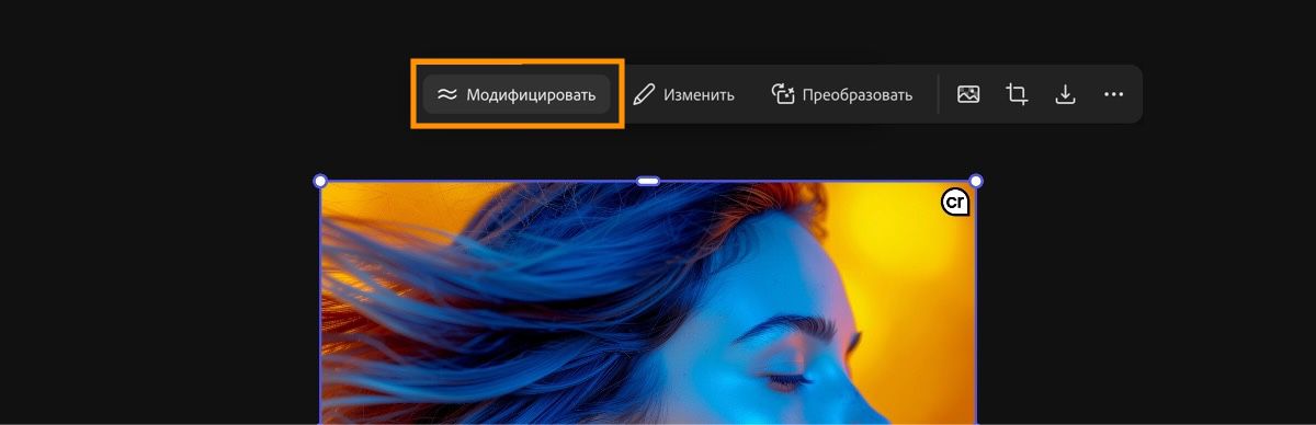 Выбрано изображение и выделен параметр «Модифицировать» для создания нескольких вариантов изображения