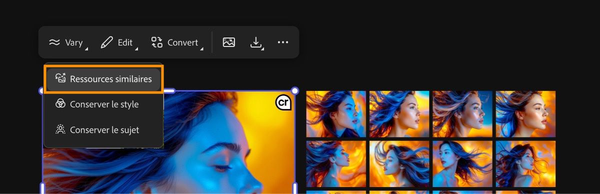 Utilisez l’option Plus de contenu similaire pour générer des images qui reflètent fidèlement l’image originale.