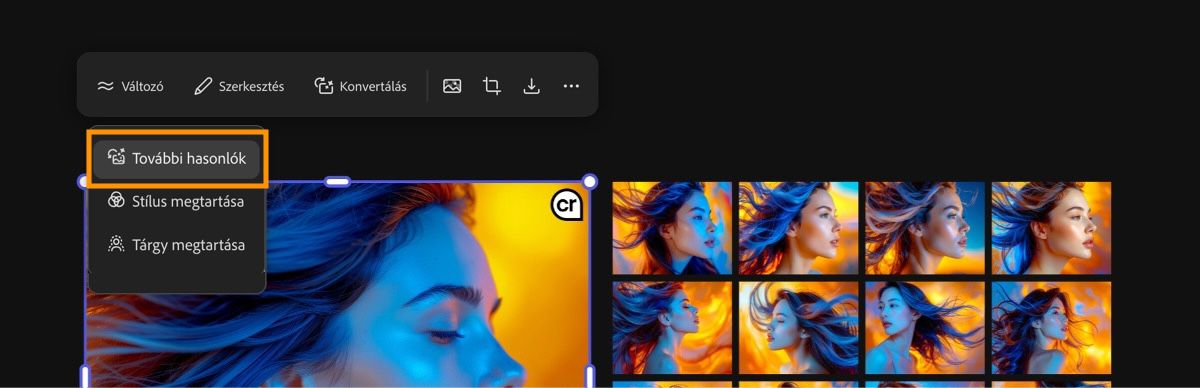 Használja a Több hasonló opciót olyan képek létrehozásához, amelyek szorosan tükrözik az eredetit.