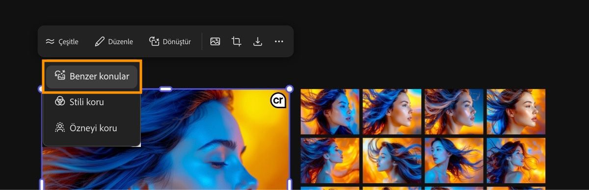 Orijinal görseli yakından yansıtan görseller oluşturmak için Buna benzer seçeneğini kullanın.