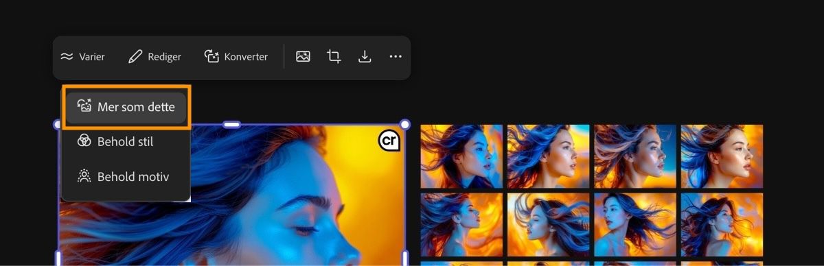 Bruk alternativet Mer som dette for å generere bilder som ligner veldig på originalen.
