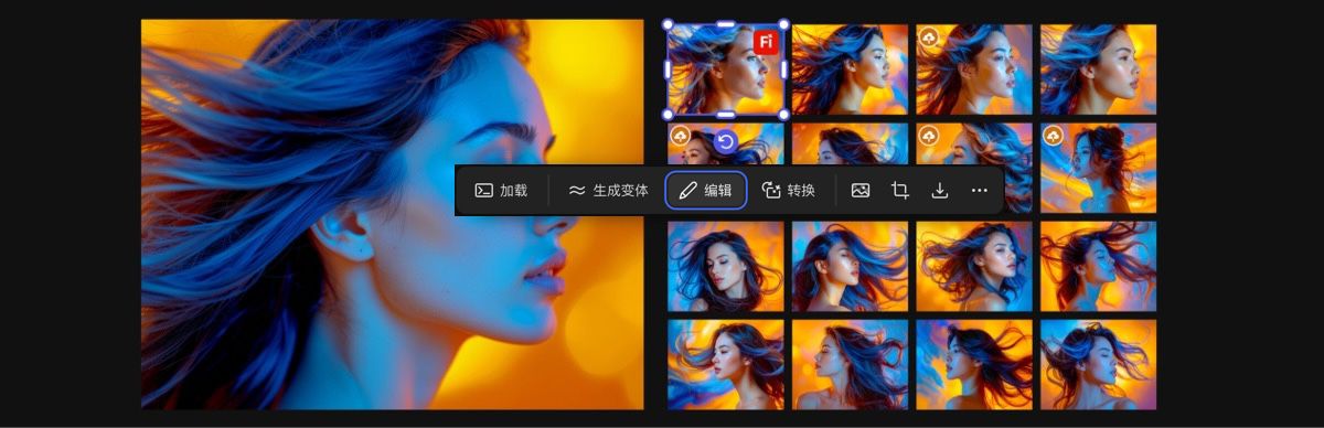 为图像选择“加载”选项后，提示栏会显示主提示、子提示和其他生成设置。