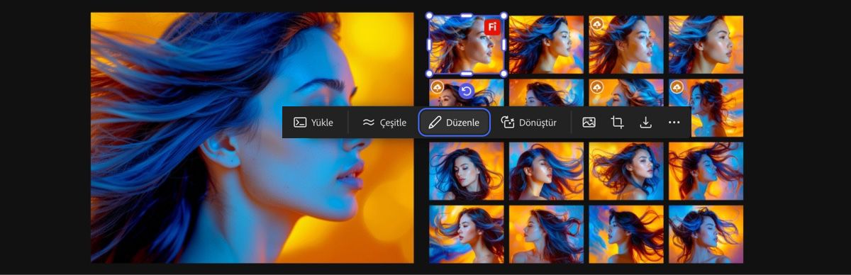 Bir görüntü için Yükle seçeneği belirlendiğinde, istem çubuğunda ana istem, alt istemler ve diğer oluşturma ayarları görüntülenir.