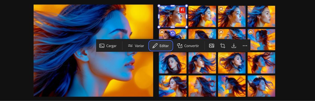 Cuando se selecciona la opción Cargar para una imagen, la barra de indicaciones muestra la indicación principal, las subindicaciones y otras configuraciones de generación.