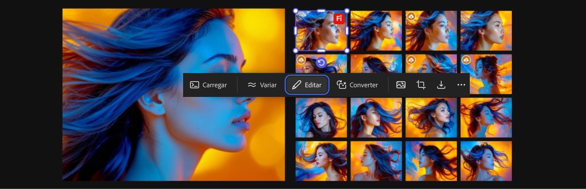 Quando a opção Carregar é selecionada para uma imagem, a barra de prompts exibe o prompt principal, subprompts e outras configurações de geração.