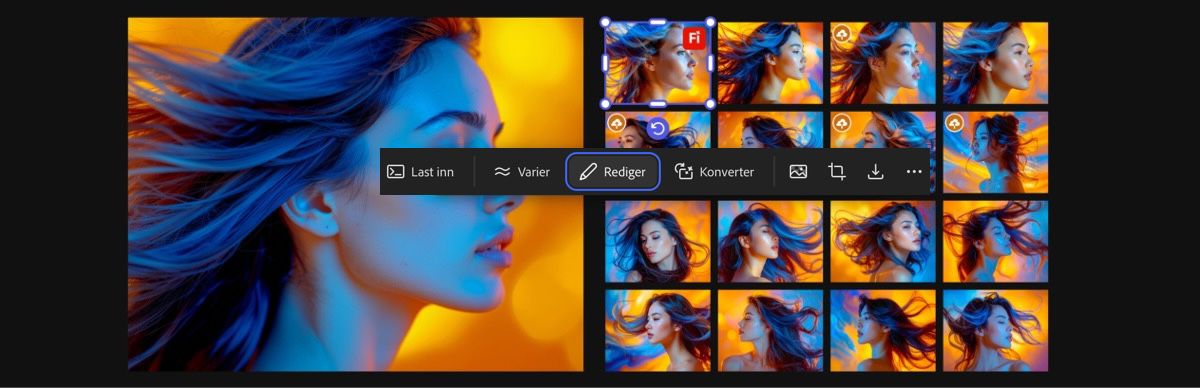 Når alternativet Last inn er valgt for et bilde, viser hjelpetekstlinjen hovedhjelpeteksten, underhjelpeteksten og andre genereringsinnstillinger.