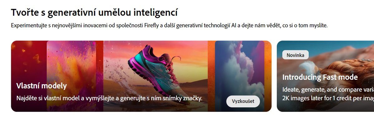 Na domovské stránce webu Firefly je zvýrazněn modul Vlastní modely.