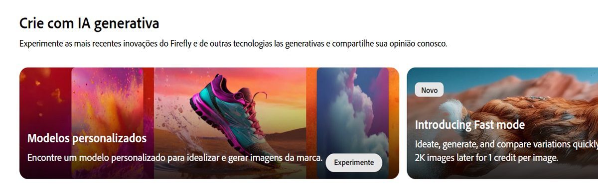 Na página inicial do site do Firefly, o módulo Modelos personalizados está em destaque.