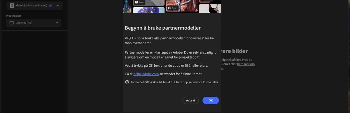 Begynn å bruke partnermodellene-meldingen er åpen, og du har muligheten til å fortsette eller avbryte.