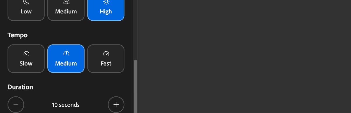 The Tempo section has Slow, Medium, and Fast options to set the pacing of generated music.