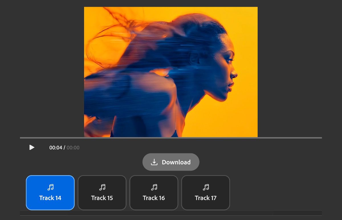 The Download window displays four generated soundtracks with a preview section and a download button.
