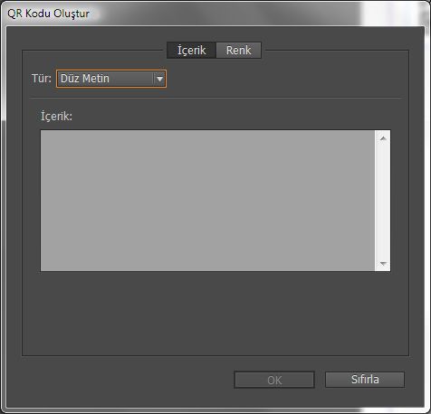 QR Kodu Oluştur iletişim kutusu