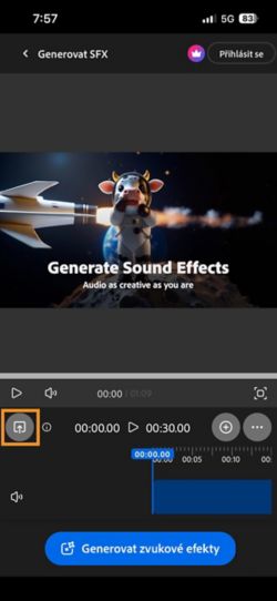 Tlačítko Nahrát je zvýrazněno, abyste mohli přidat video, pro které chcete generovat zvuk.