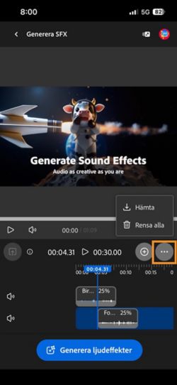 Alternativet Hämta är markerat så att du kan hämta det sammansatta ljud- eller videoklippet.