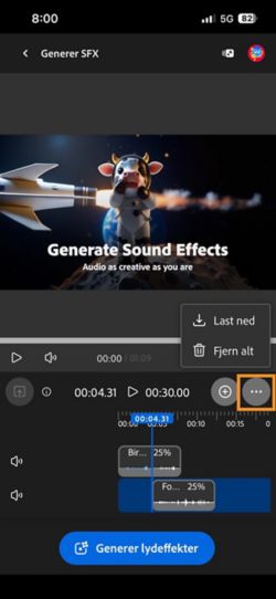Alternativet «Last ned» er uthevet slik at du kan laste ned det komponerte lyd- eller videoklippet.