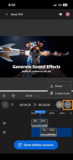 A opção Download fica destacada para que você possa baixar o áudio ou vídeo composto.
