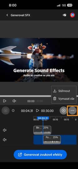 Možnost Stáhnout je zvýrazněna, abyste si mohli stáhnout složený zvukový nebo video klip.