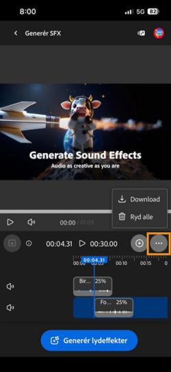Download-indstillingen er fremhævet, så du kan downloade det komponerede lyd- eller videoklip.