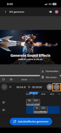 De optie Downloaden is gemarkeerd, zodat je de samengestelde audio- of videoclip kunt downloaden.