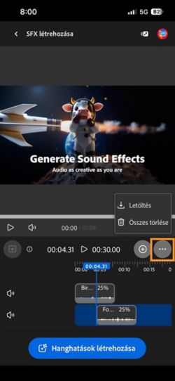 A letöltés opció ki van emelve, így letöltheti az összeállított hang- vagy Videó klipet.