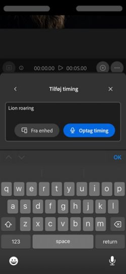 Timet lyd med din video har et tekstprompt med mulighed for at uploade en lydfil fra enheden eller optage den direkte i webappen.